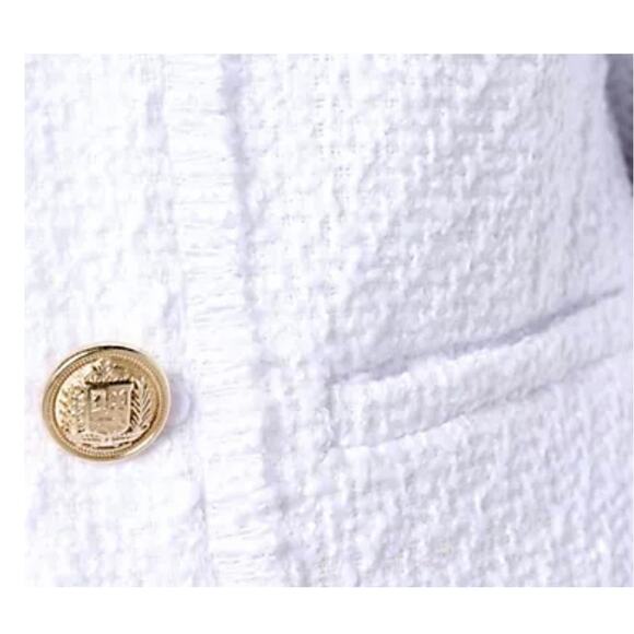 QVC Susan Graver Cropped Tweed Blazer w/ Fringe Detail White NWOT Size 12 - Picture 3 of 9